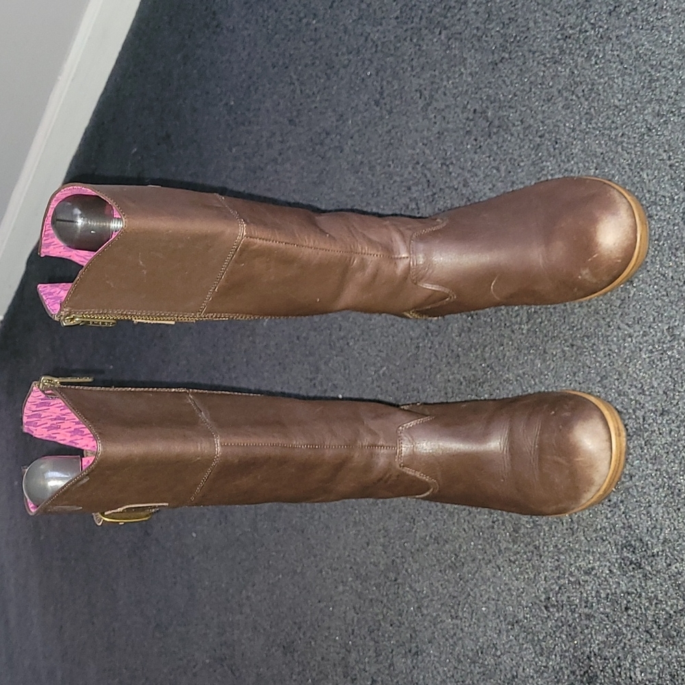 Crocs A-leigh brown leather zip up wedge boots